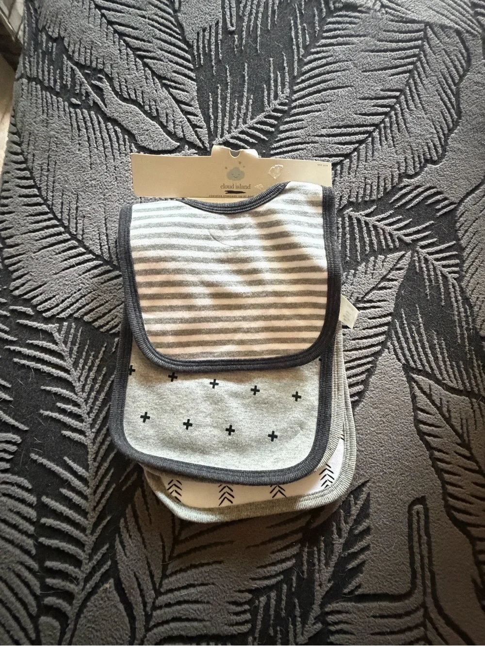 cloud island Neutral Gray Striped & Patterned Baby Bibs